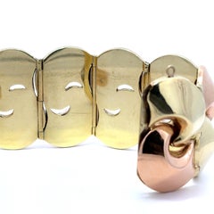 Vintage Retro 14k Rose & Green Gold Wide Puffed Crescent Interlock Link Bracelet