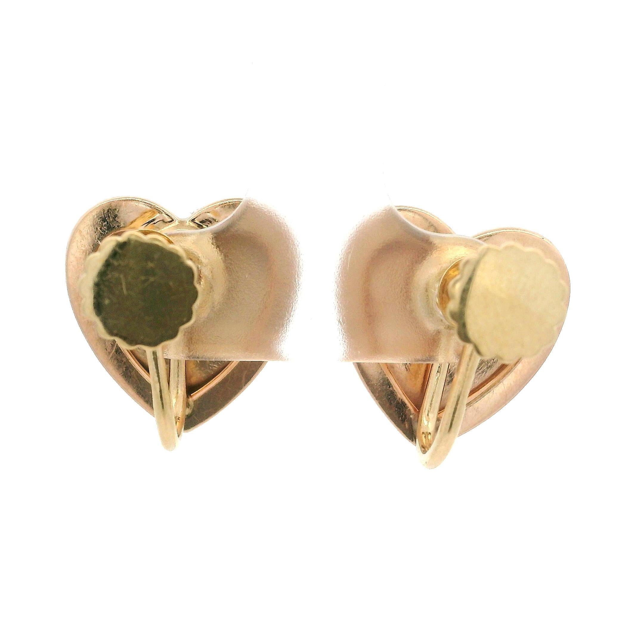 Women's Vintage Retro 14k Rose & Yellow Gold Heart Padlock Screw on Earrings For Sale