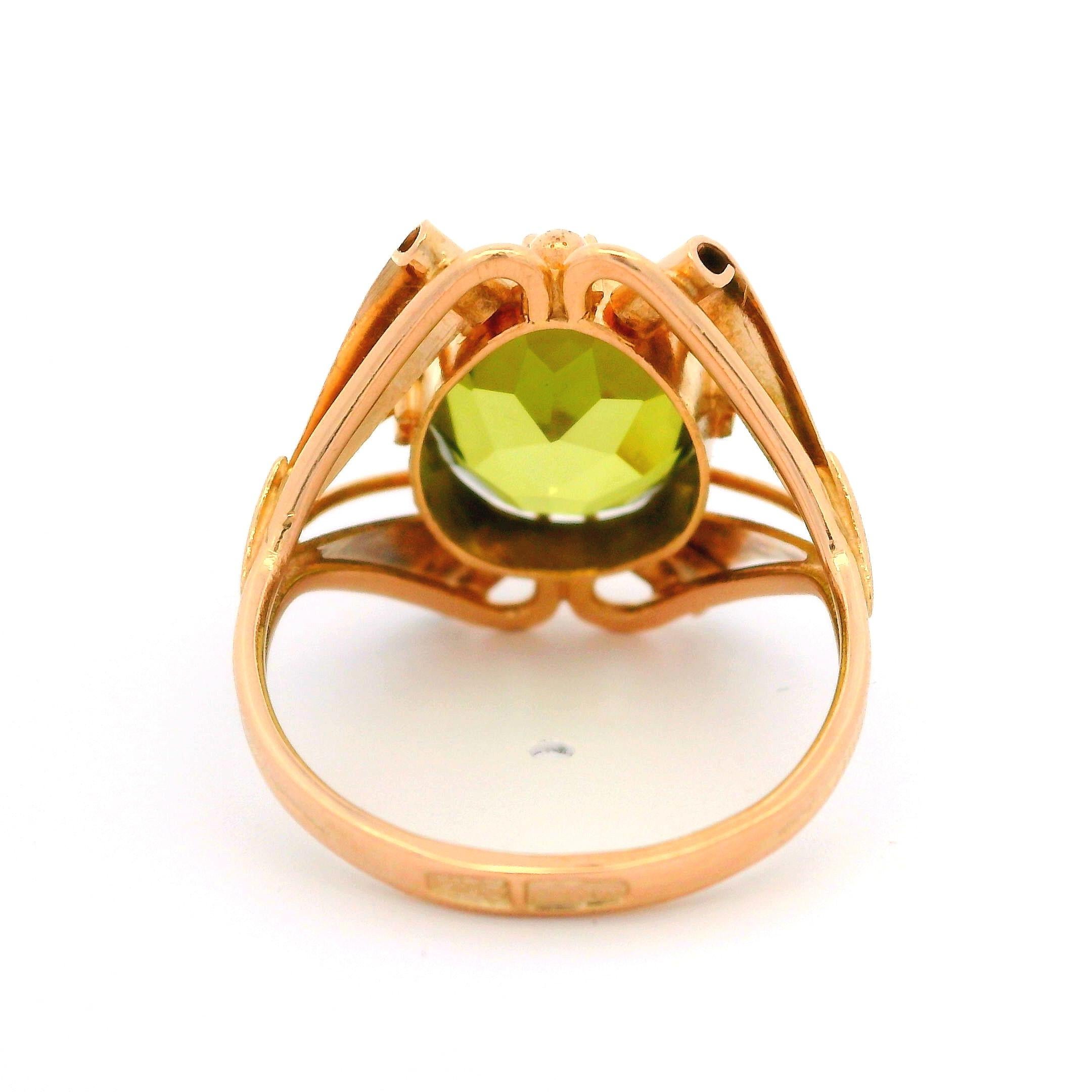 Vintage Retro 14k Rosy Gelbgold Grüner Stein Offener Band Cocktail-Ring, Retro im Angebot 2