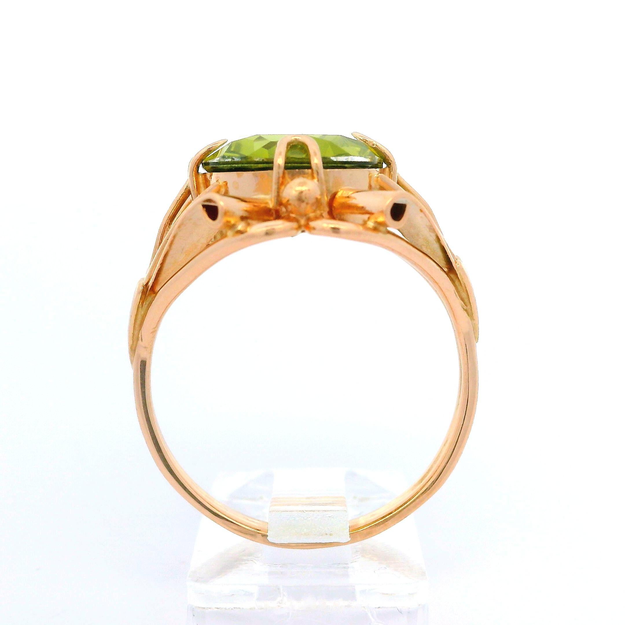 Vintage Retro 14k Rosy Gelbgold Grüner Stein Offener Band Cocktail-Ring, Retro im Angebot 5