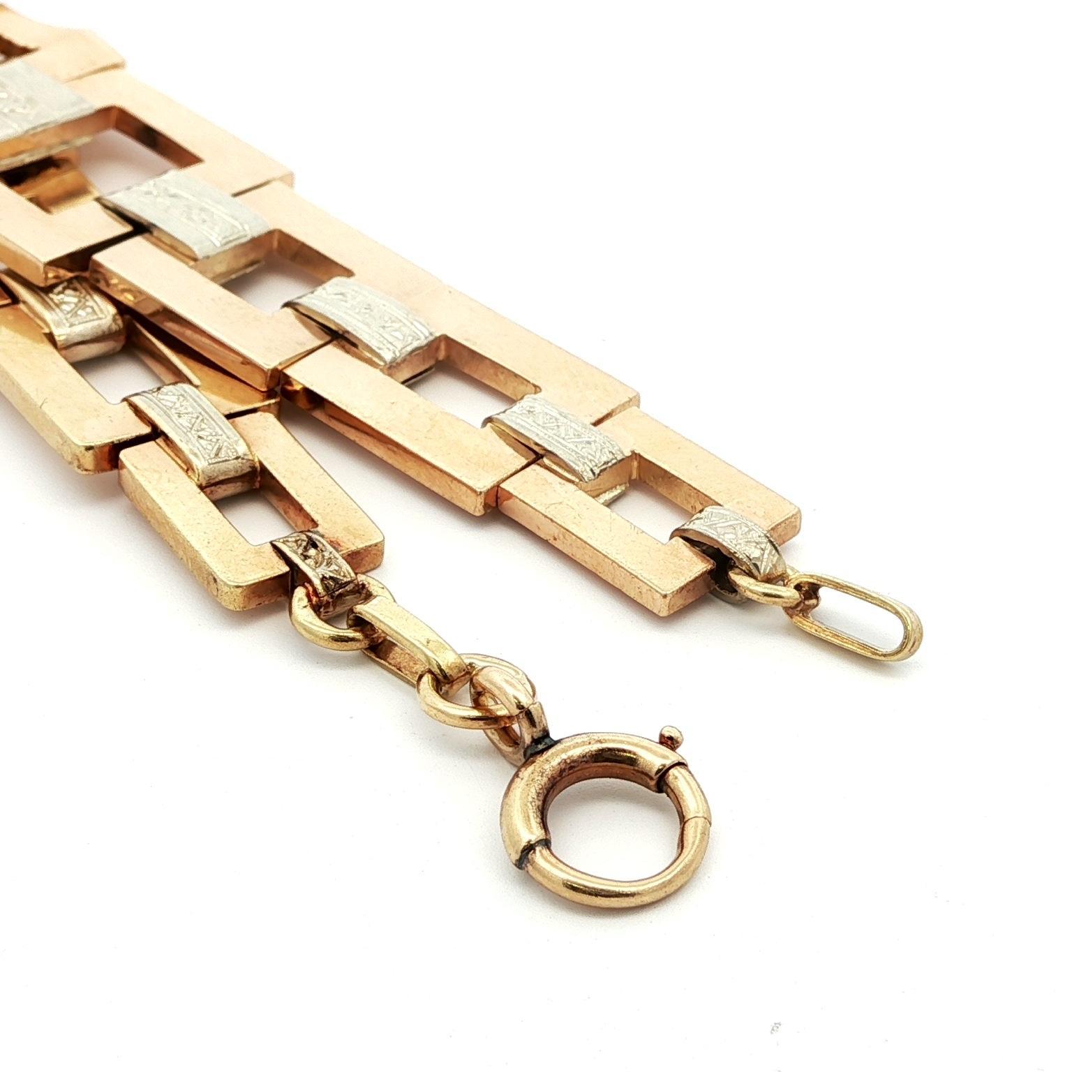 Vintage Retro 14k Solid Gold Graduated Geometric Square Open Link Bracelet Bon état - En vente à Montclair, NJ