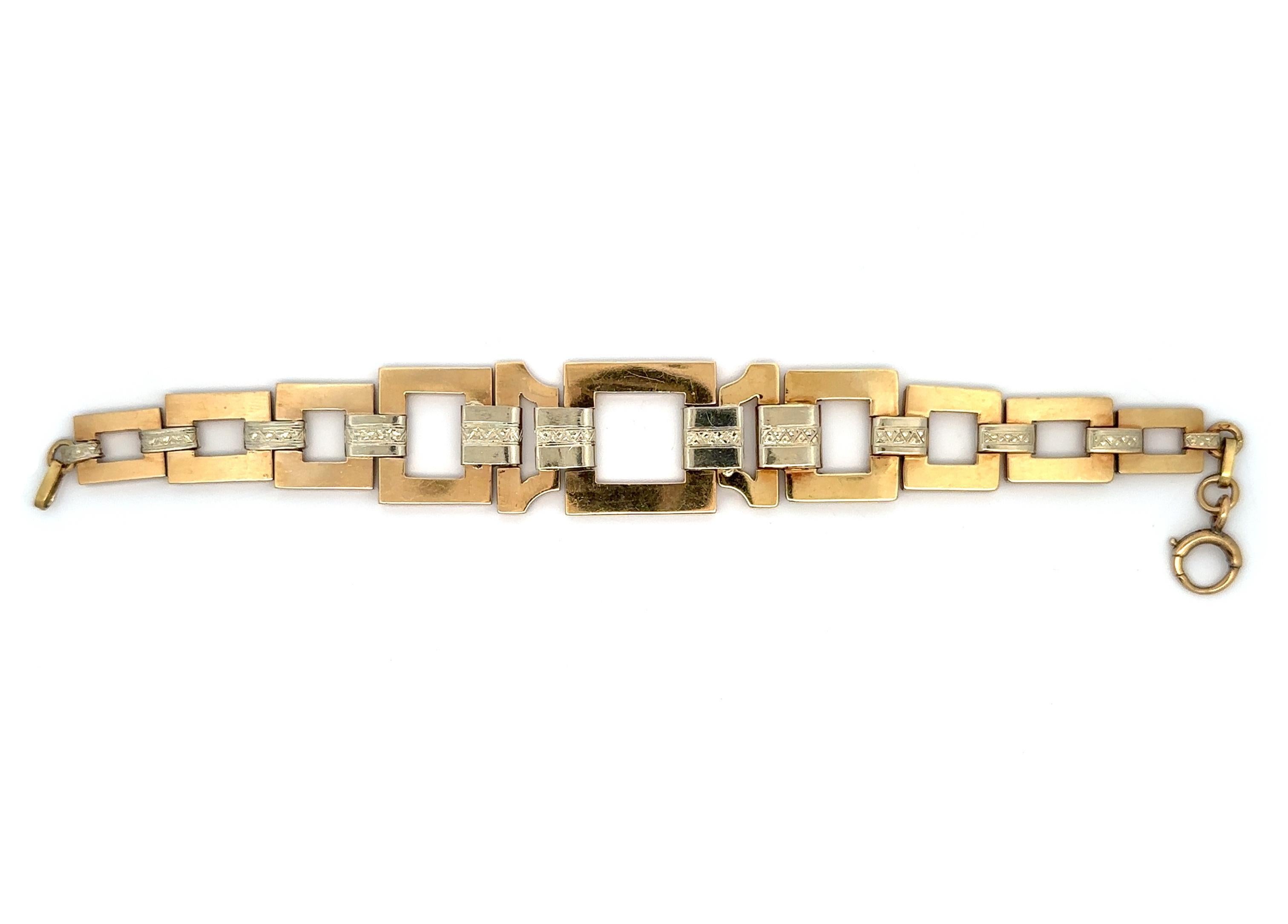 Vintage Retro 14k Solid Gold Graduated Geometric Square Open Link Bracelet Pour femmes en vente