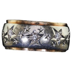 Vintage Retro 14K Two Tone Diamond Star Set Wide Wedding Band - Size 5