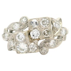 Geometrischer Blumenring, Retro 14k Weißgold 0,65 Karat Fiery Diamant, Vintage