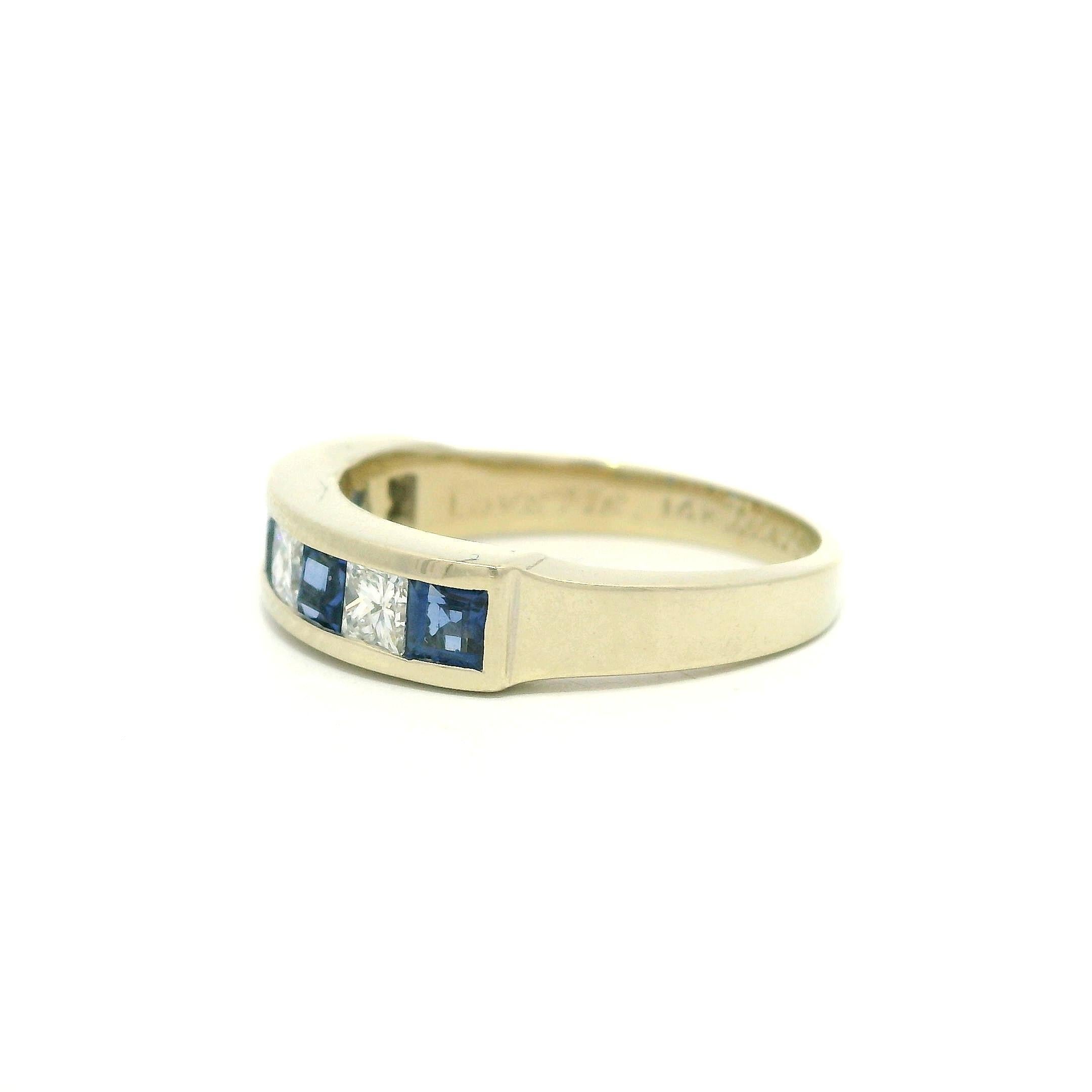 Vintage Retro 14k Weißgold 1.1 Karat Weißgold Bandring mit abwechselnd Saphir und Diamant Damen im Angebot