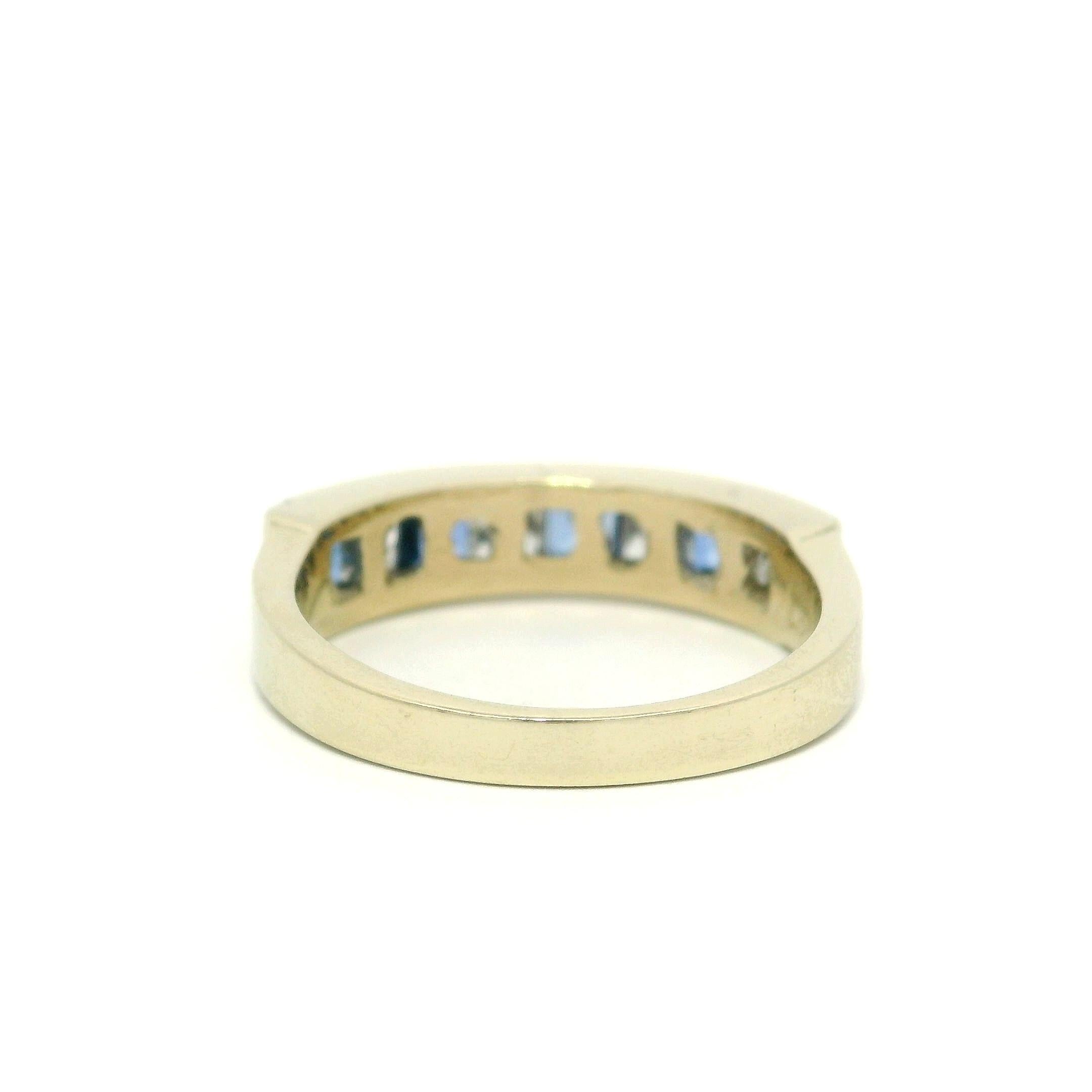 Vintage Retro 14k Weißgold 1.1 Karat Weißgold Bandring mit abwechselnd Saphir und Diamant im Angebot 1