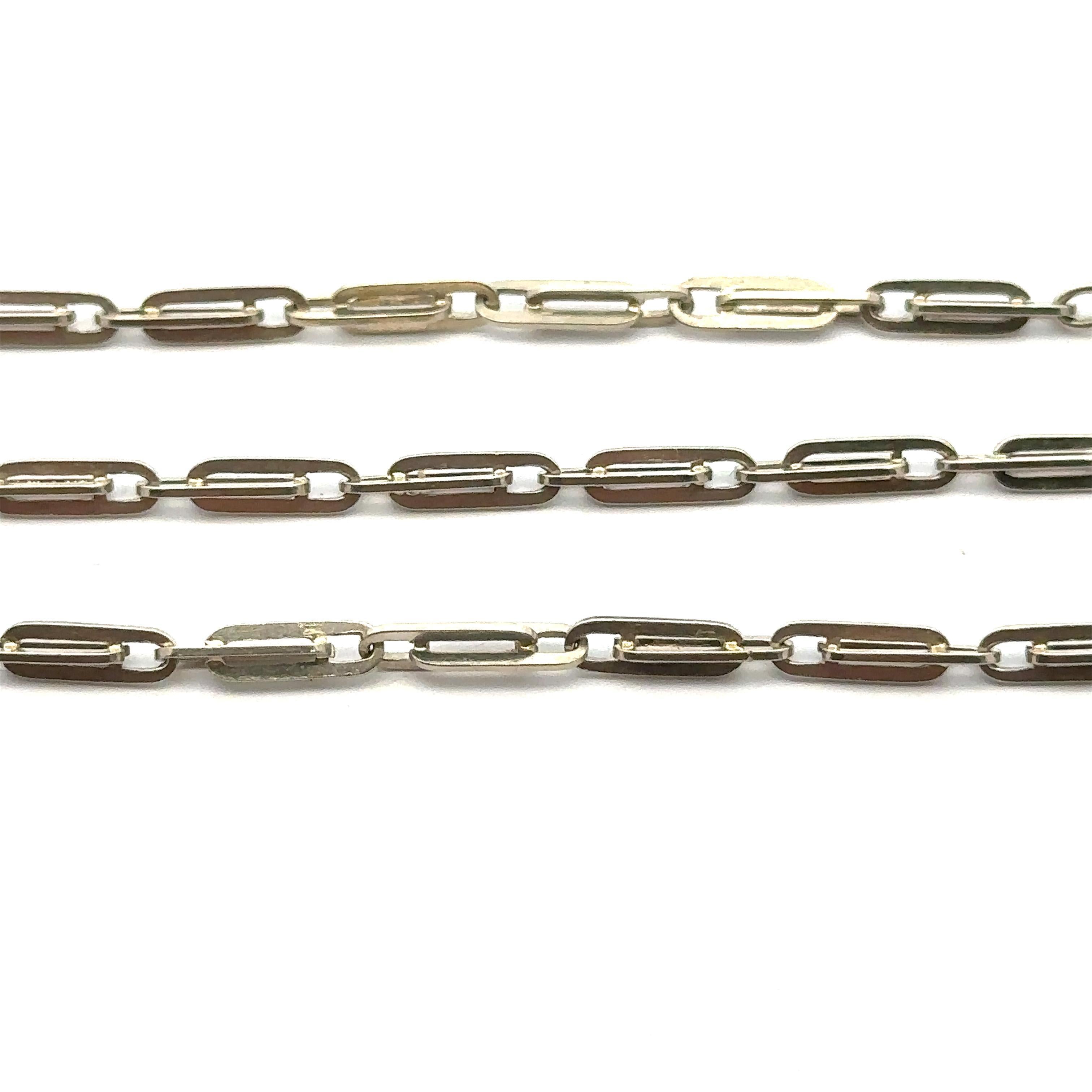 Vintage Retro 14k White Gold Oval Interlocking Links Pocket Watch Chain Necklace Excellent état - En vente à Montclair, NJ