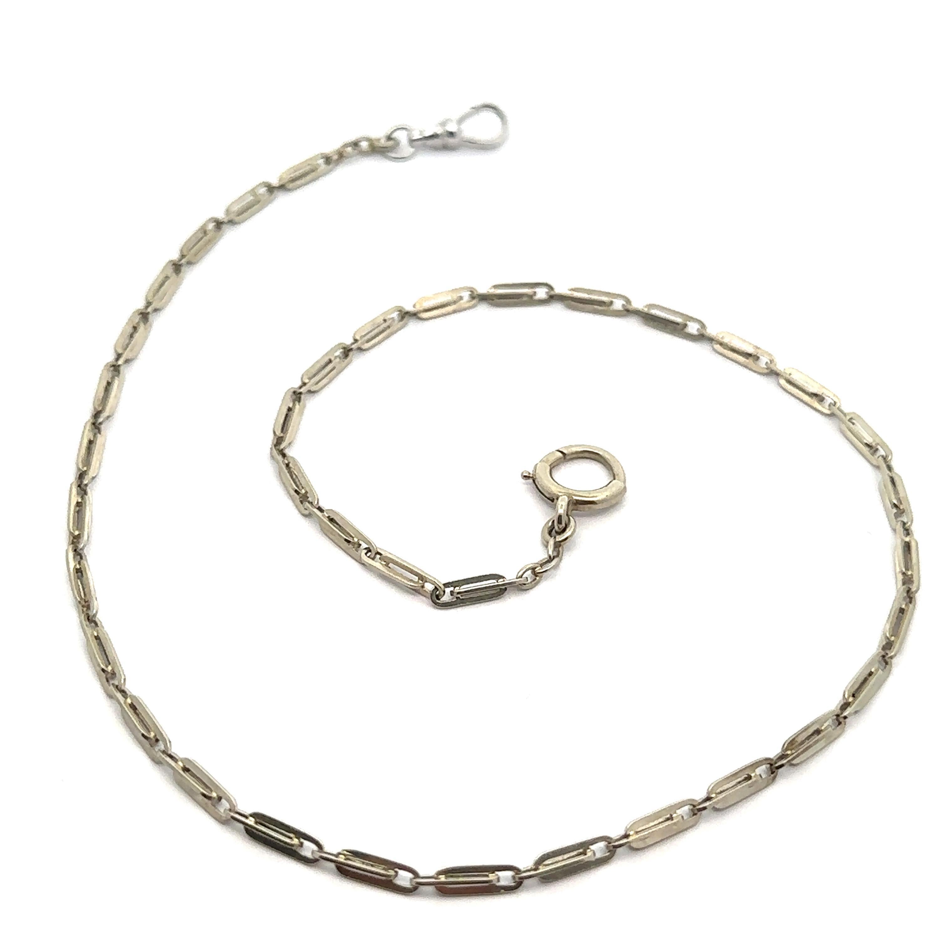 Vintage Retro 14k White Gold Oval Interlocking Links Pocket Watch Chain Necklace Unisexe en vente