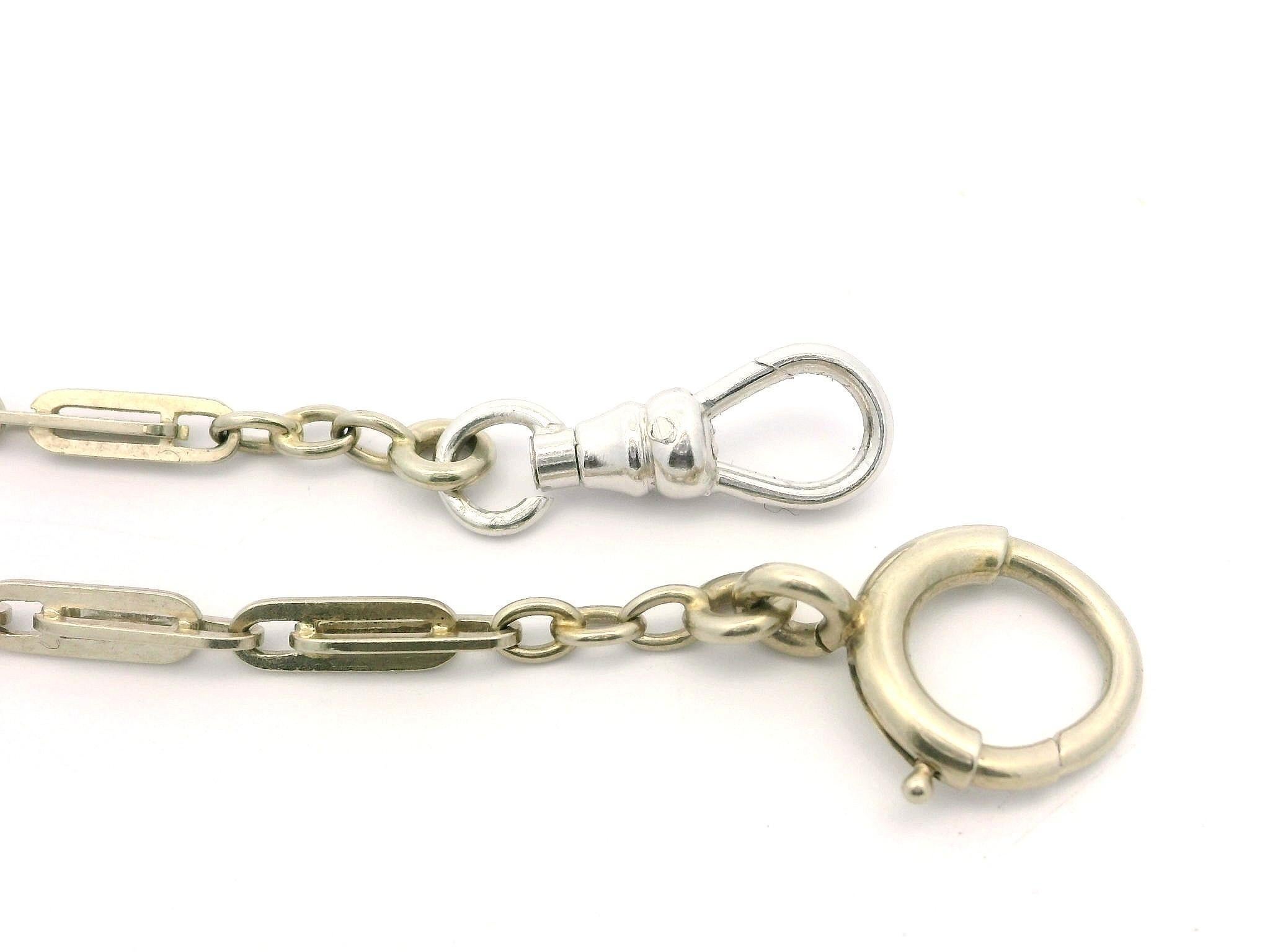 Vintage Retro 14k White Gold Oval Interlocking Links Pocket Watch Chain Necklace en vente 1