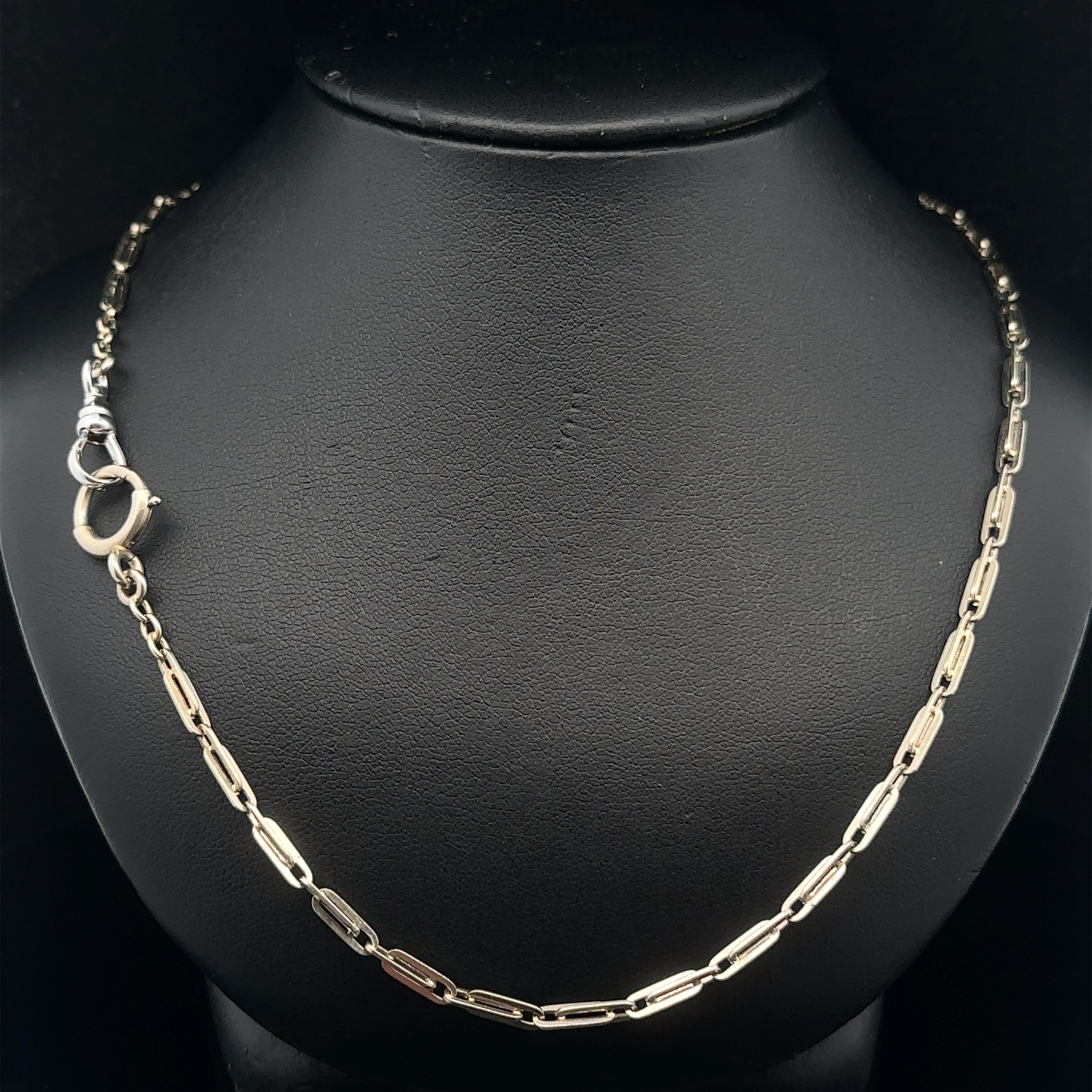 Vintage Retro 14k White Gold Oval Interlocking Links Pocket Watch Chain Necklace en vente 2