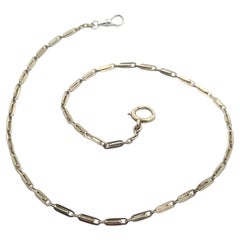 Vintage Retro 14k White Gold Oval Interlocking Links Pocket Watch Chain Necklace