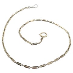 Vintage Retro 14k White Gold Oval Interlocking Links Pocket Watch Chain Necklace