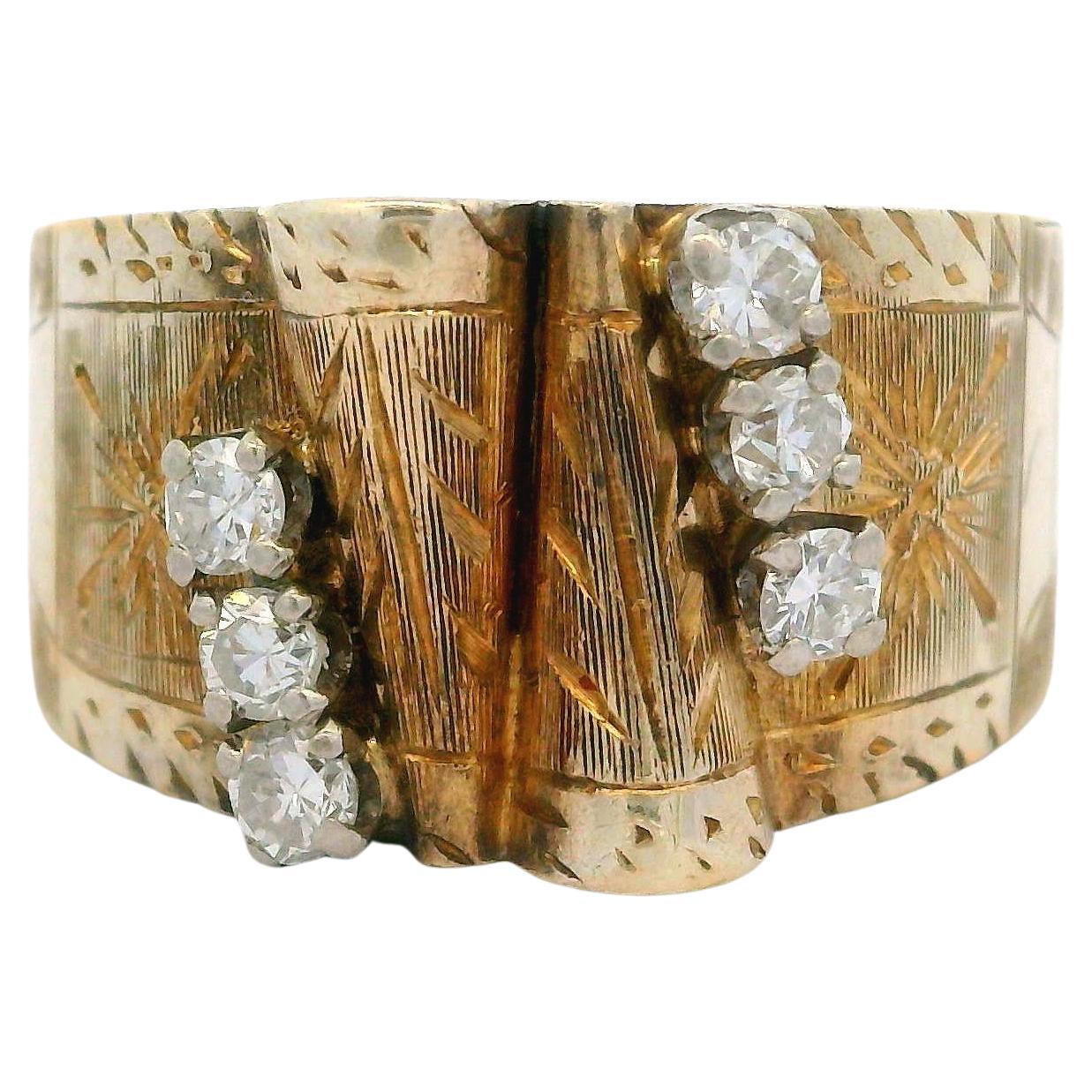 Anello vintage retrò in oro giallo 14k con diamante taglio vecchio da 0,25 carati inciso a mano