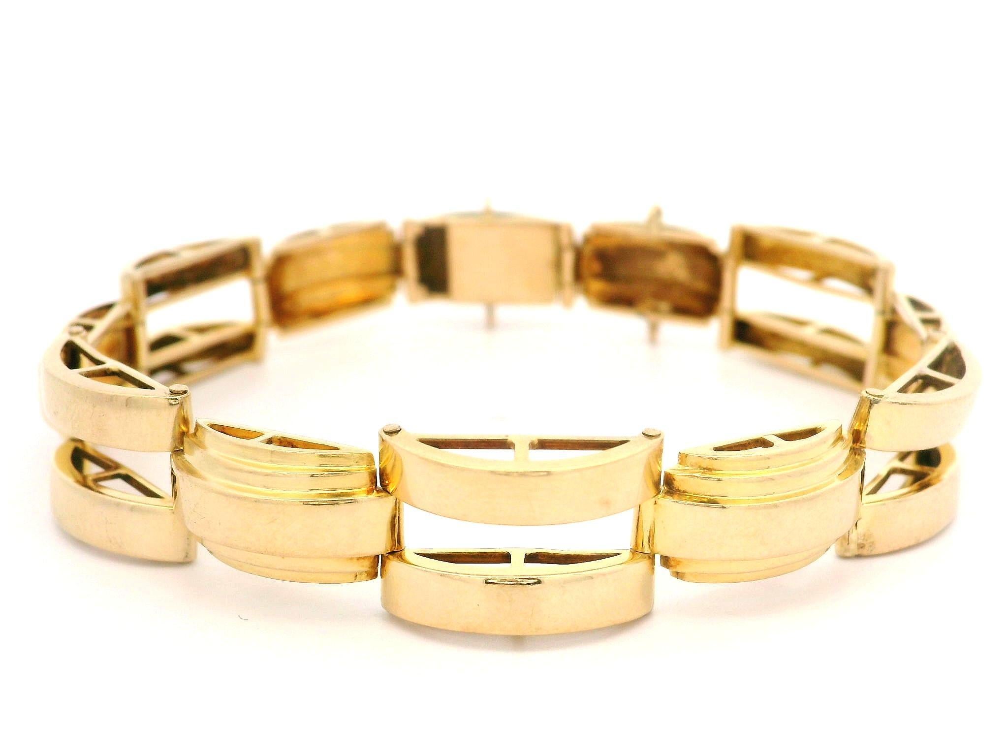 MATERIAL: Massives 14k Gelbgold 
Gewicht: 18,91 Gramm
Kettentyp: Geometrisches offenes Glied
Länge der Kette: Misst 6,5 auf einem Lineal - Passt zu einem 6,5 Zoll Handgelenk (Innendurchmesser)
Breite der Kette:	10.2mm (0.40