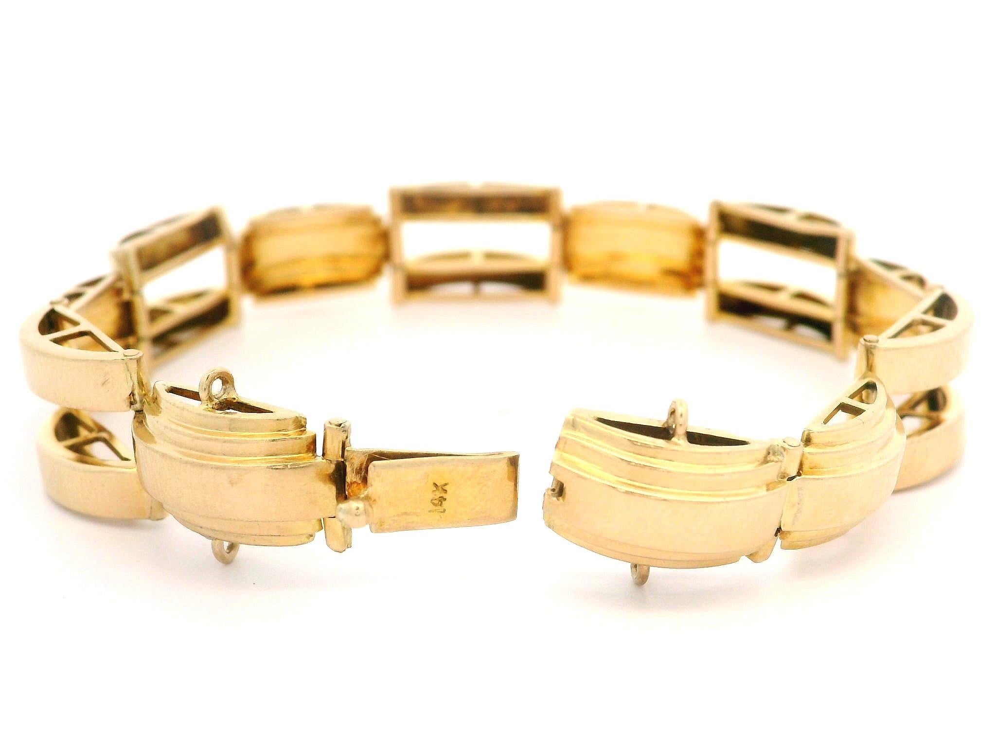 Vintage Retro 14k Gelbgold 10,2 mm Breites geometrisches Gliederarmband, Retro im Angebot 1