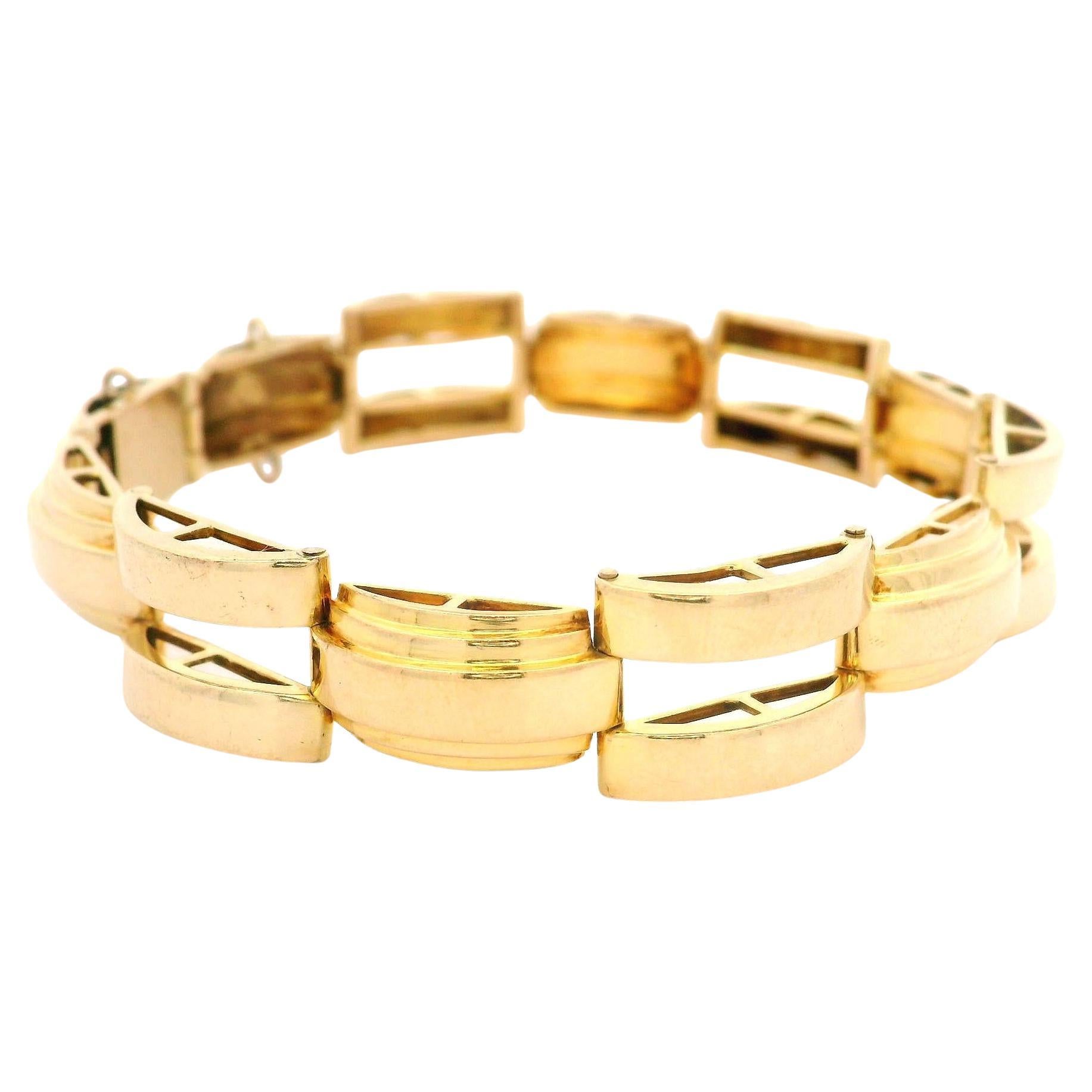 Vintage Retro 14k Yellow Gold 10.2mm Wide Geometric Link Bracelet