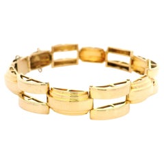 Vintage Retro 14k Yellow Gold 10.2mm Wide Geometric Link Bracelet