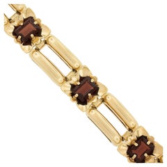 Vintage Retro 14K Yellow Gold 7.5" 10ctw Garnet Floral Open Tube Link Bracelet