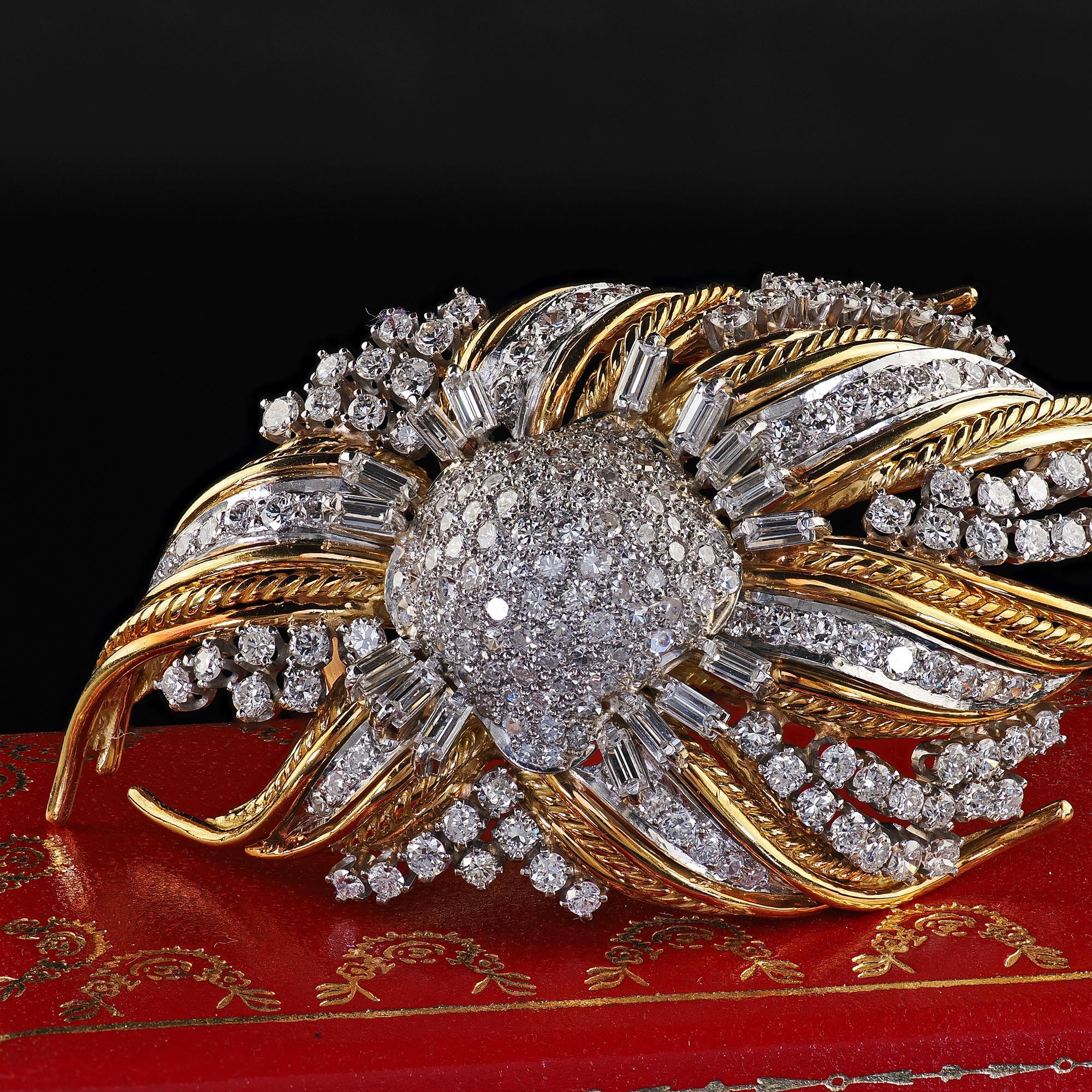 De las mujeres Broche Floral Retro Vintage de Oro Amarillo de 14K y Platino en venta