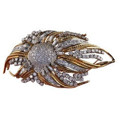 Broche florale rétro vintage en or jaune 14 carats et platine