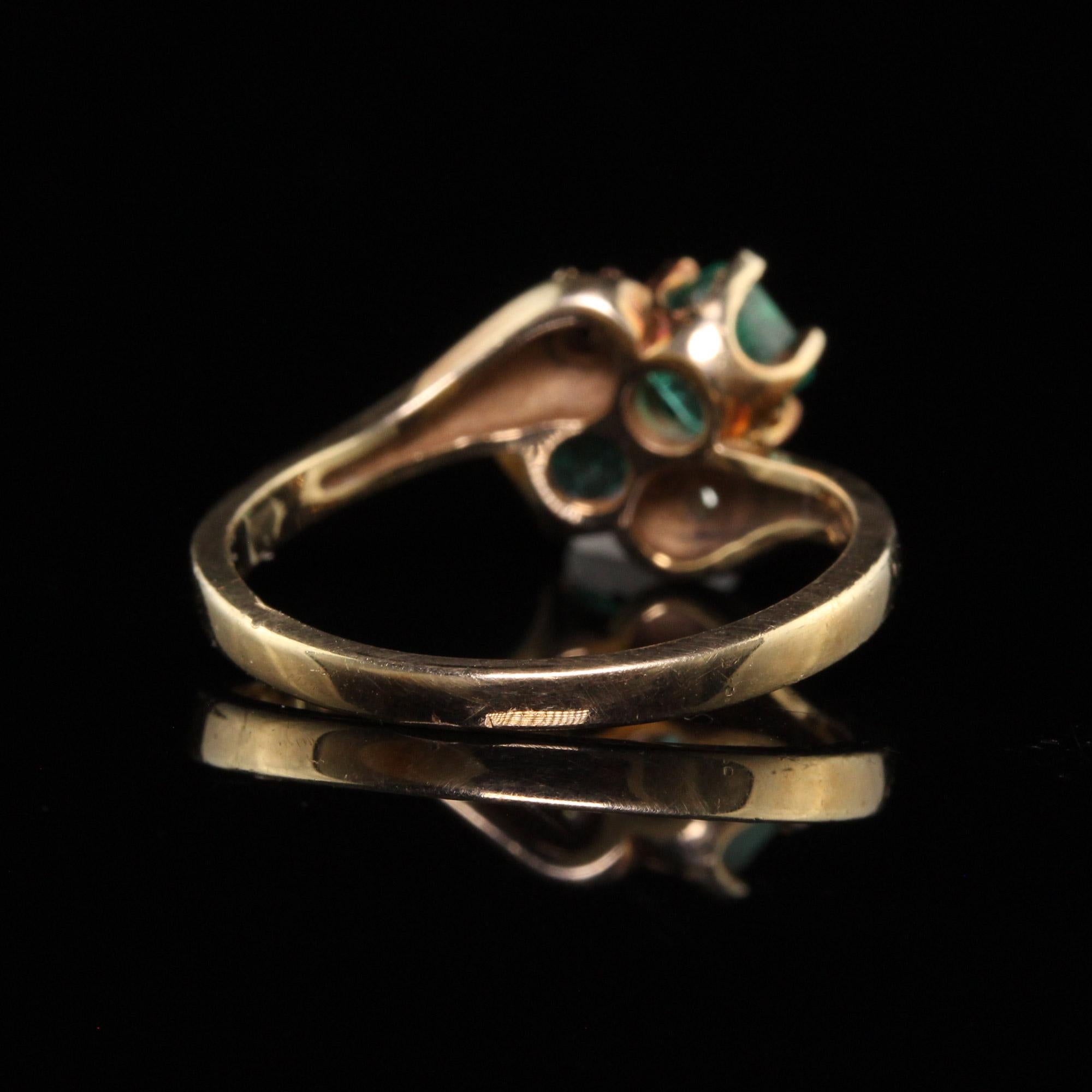 Women's Vintage Retro 14k Yellow Gold Colombian Emerald Toi Et Moi Diamond Ring For Sale