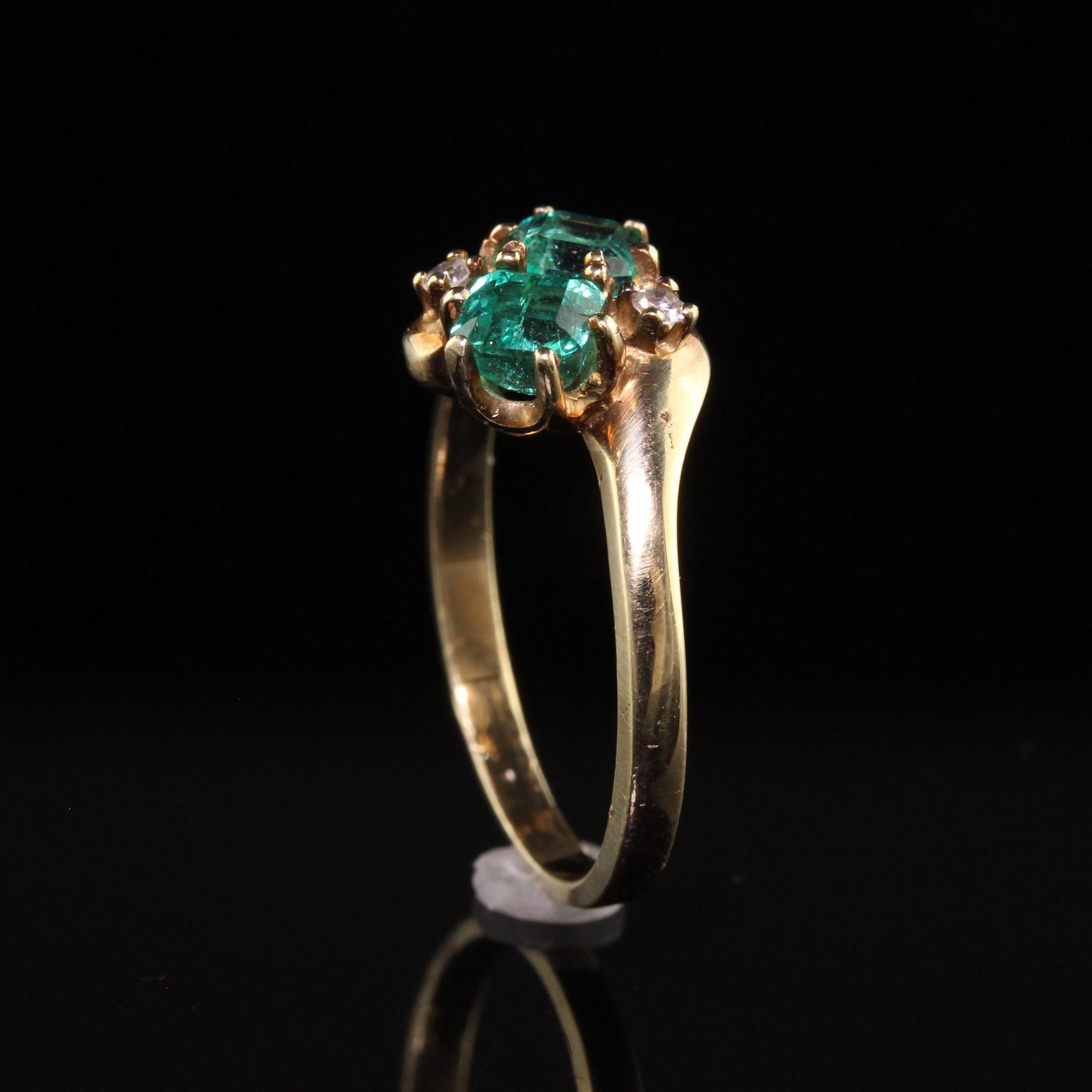 Vintage Retro 14k Yellow Gold Colombian Emerald Toi Et Moi Diamond Ring For Sale 1