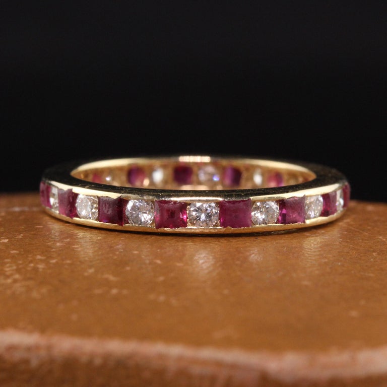 Vintage Retro 14K Yellow Gold Diamond and Ruby Eternity Band For Sale ...