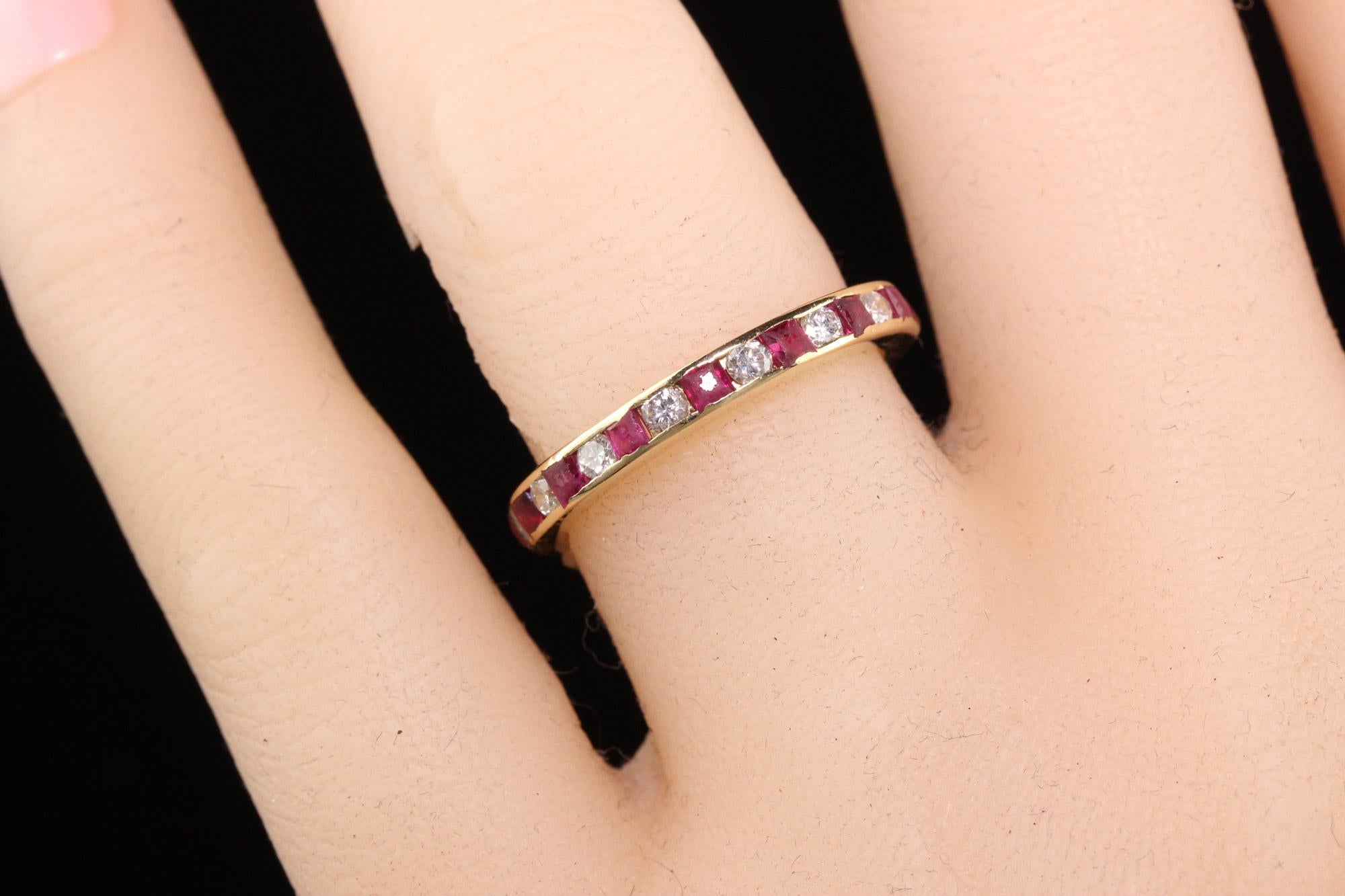 Rough Cut Vintage Retro 14K Yellow Gold Diamond and Ruby Eternity Band For Sale