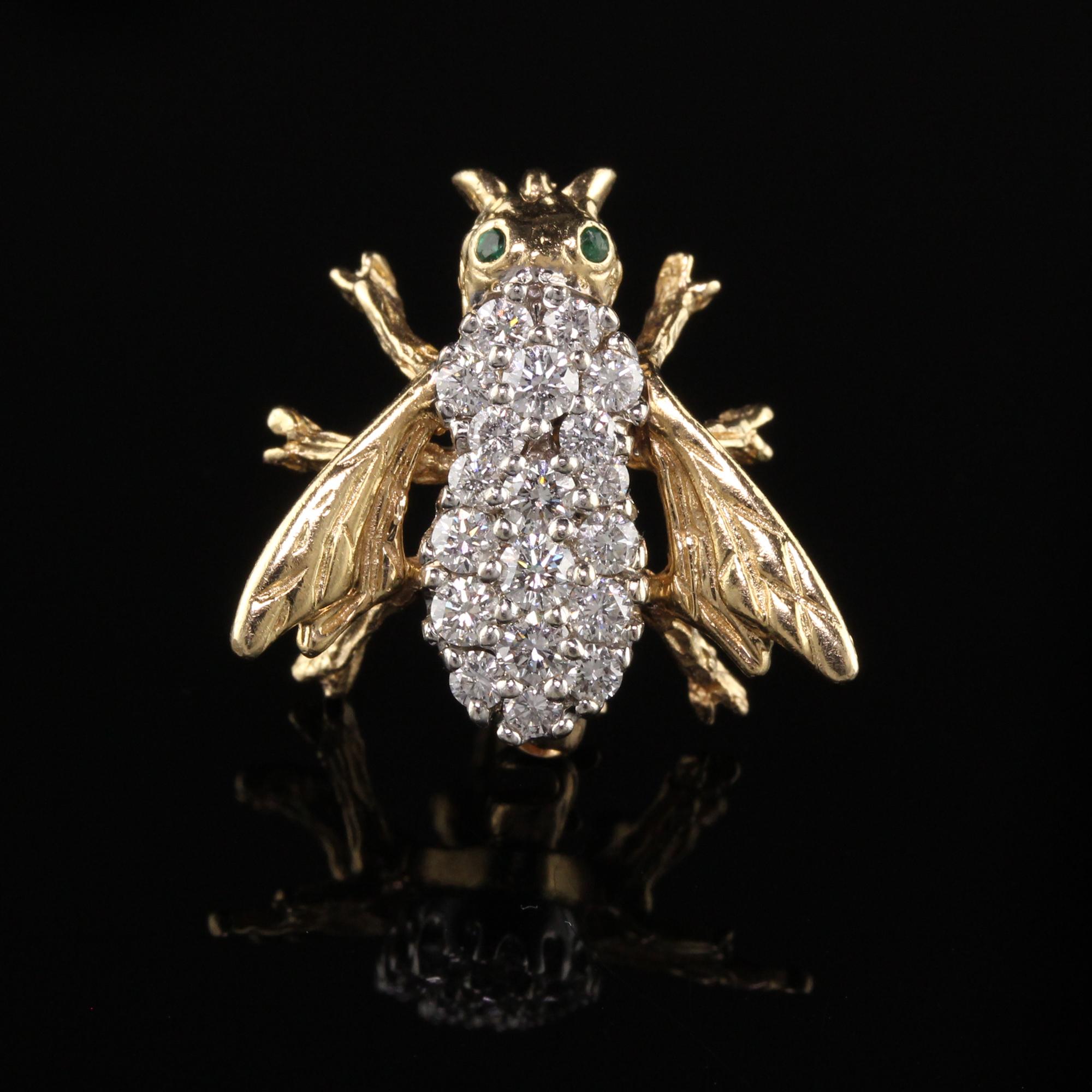 Vintage Retro 14K Yellow Gold Diamond Bee Pin In Good Condition In Great Neck, NY