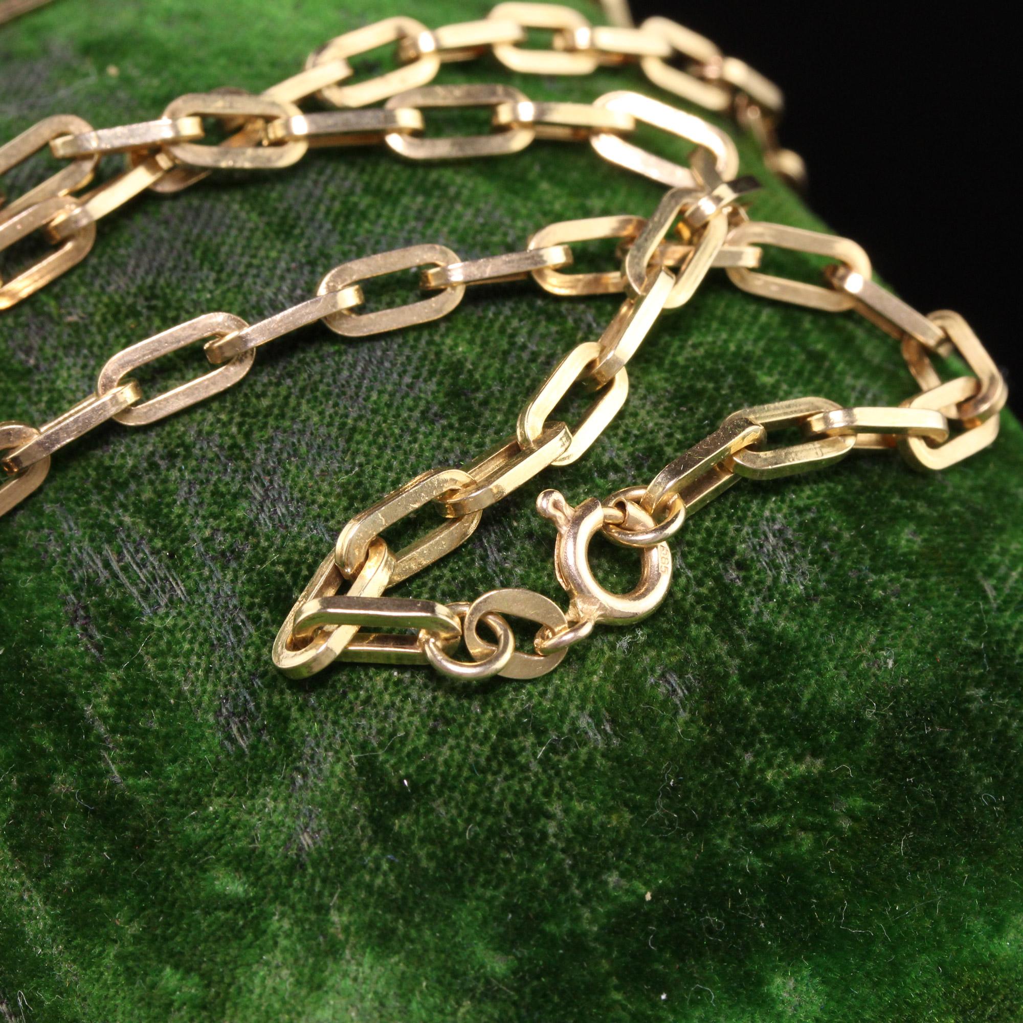 Vintage Retro 14K Yellow Gold Elongated Cable Link Chain Necklace In Good Condition In Great Neck, NY