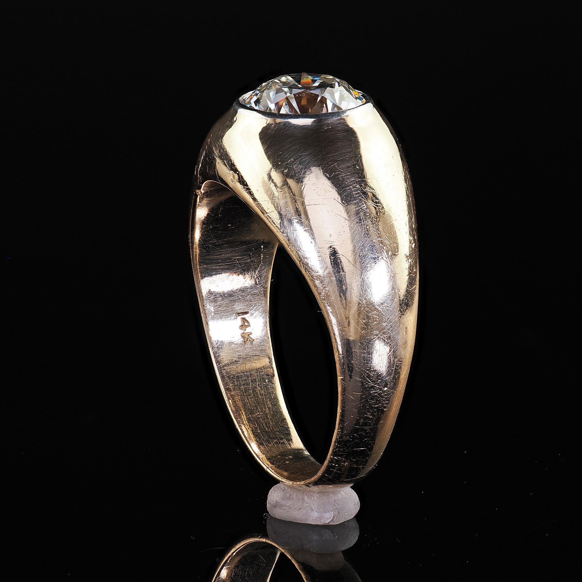 Vintage Retro 14K Yellow Gold Old Cut Diamond Flush Set Engagement Ring - GIA For Sale 5
