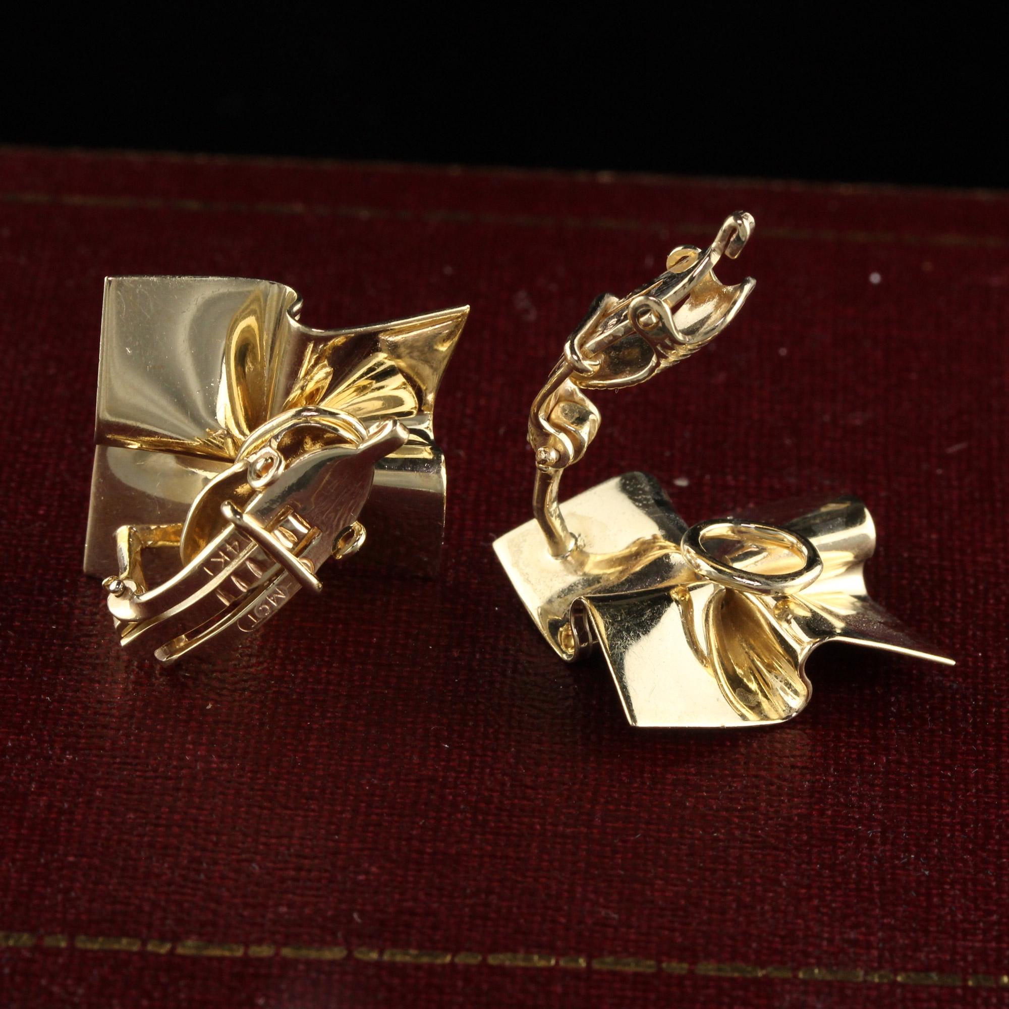 Vintage Retro 14 Karat Gelbgold Origami Pin Wheel Ohrringe Damen im Angebot