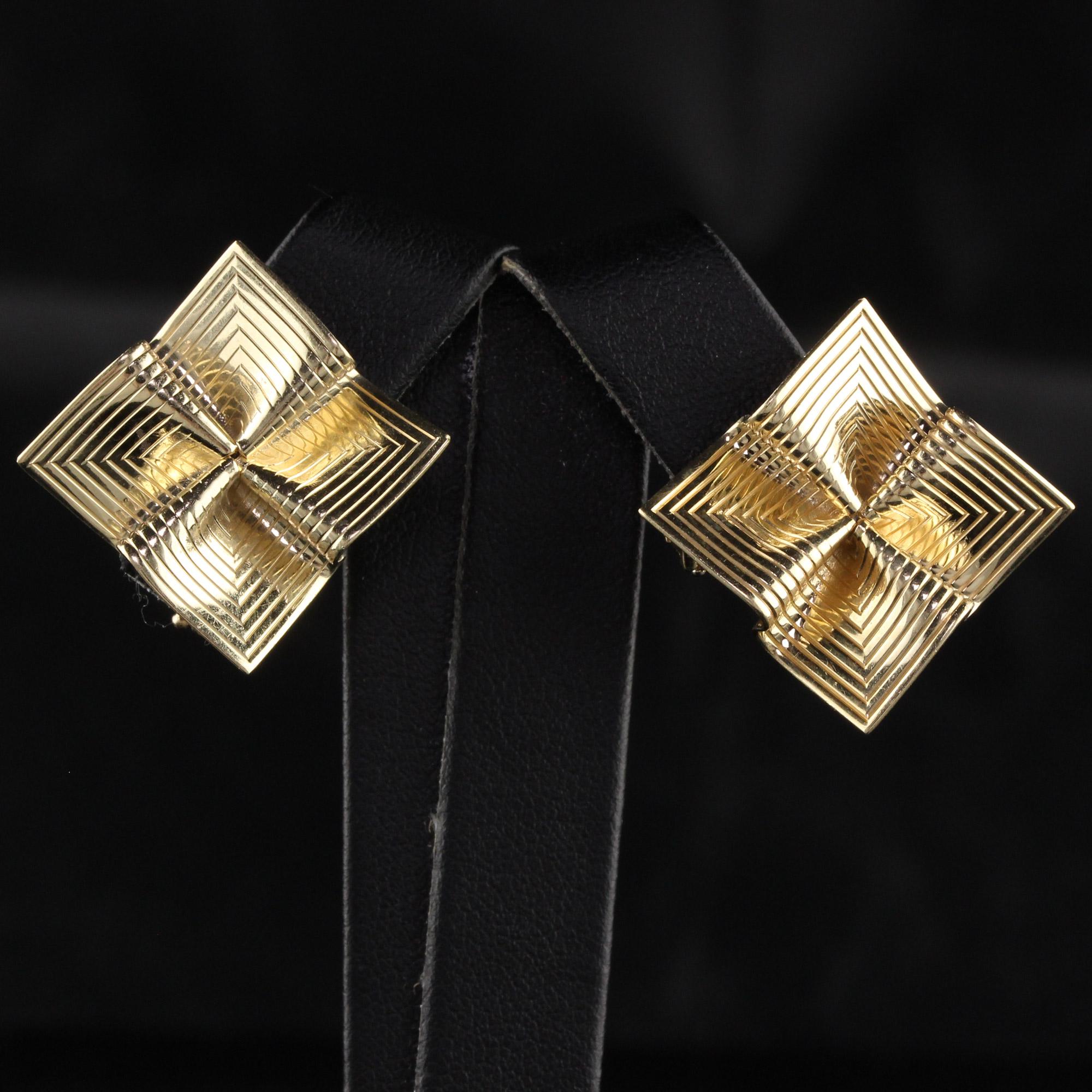 Vintage Retro 14K Yellow Gold Origami Pin Wheel Earrings For Sale 2