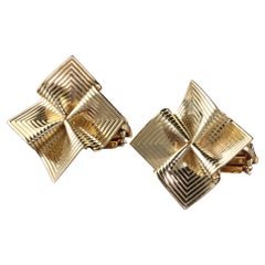 Antique Retro 14K Yellow Gold Origami Pin Wheel Earrings