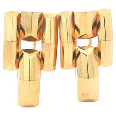 Vintage Retro 14k Yellow Gold Pair of Geometric Dress or Lapel Clips Pins