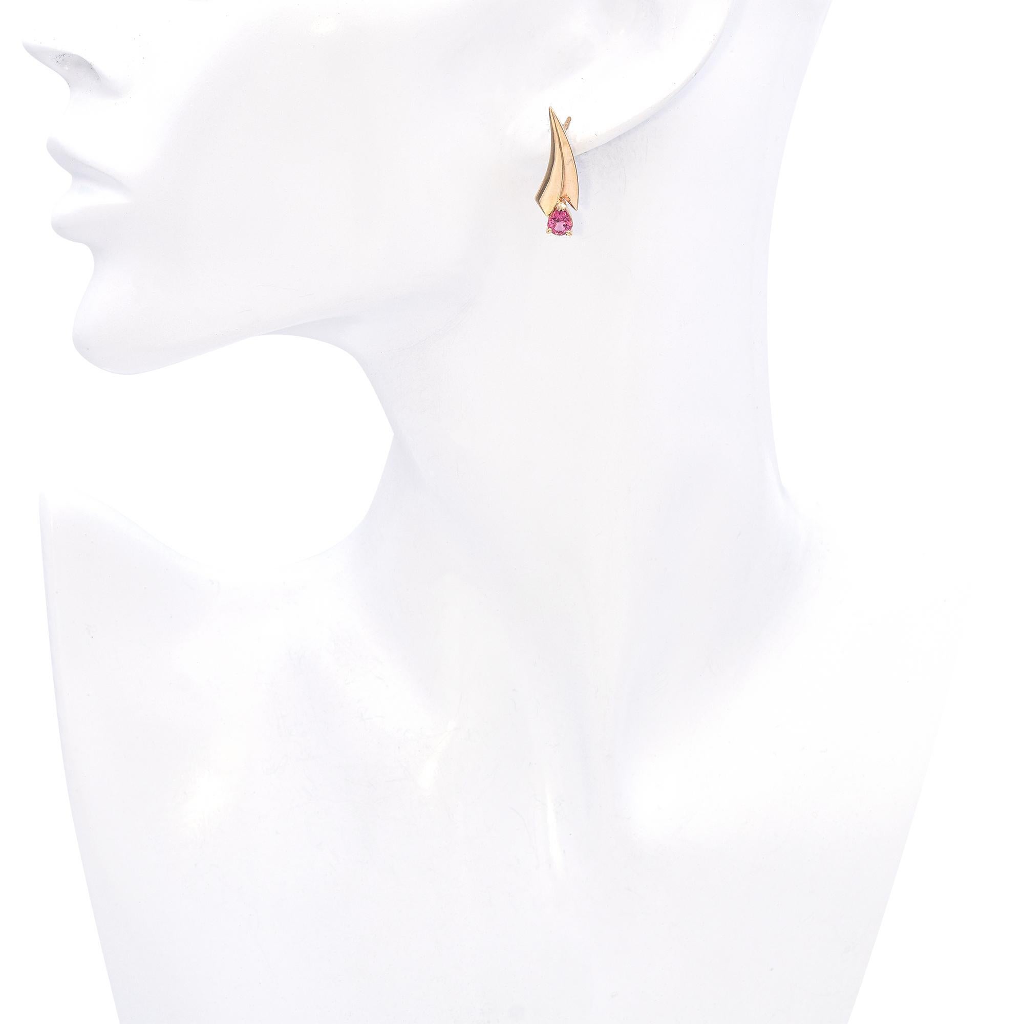 Vintage Retro 14k Gelbgold Rosa Turmalin-Ohrringe, Retro im Zustand „Gut“ im Angebot in New York, NY