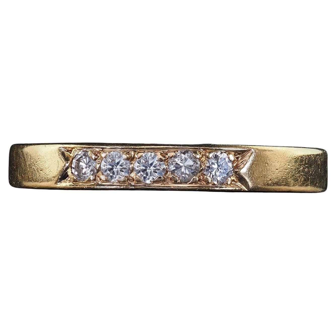 Anneau de mariage Vintage Retro en or jaune 14K avec diamant taillé en rond - Taille 7