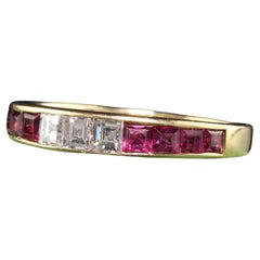 Retro Retro 14K Yellow Gold Ruby and Carre Cut Diamond Band