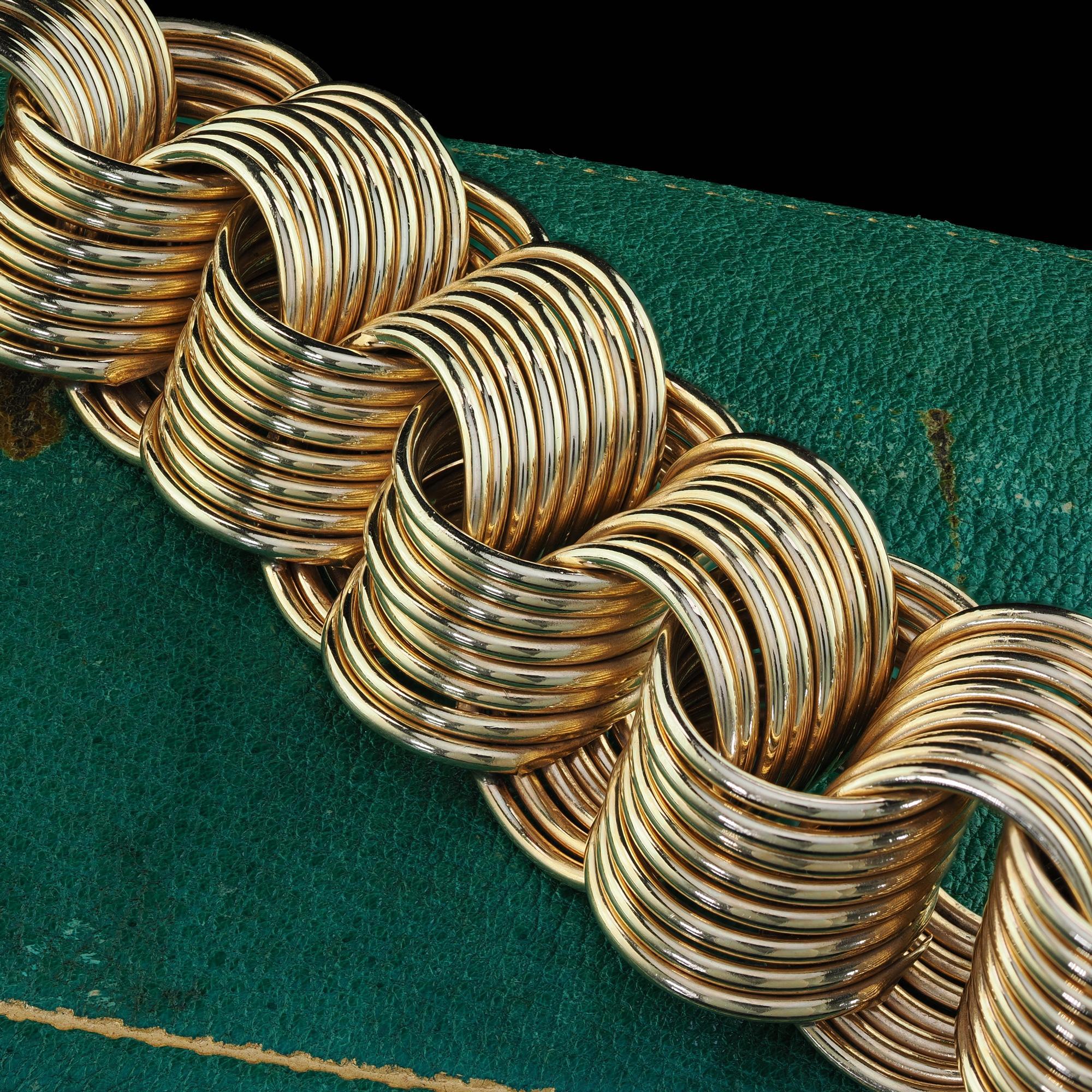 Breites Vintage Retro-Armband aus 14 Karat Gelbgold mit Drahtgeflecht - 7 3/4 Zoll im Zustand „Gut“ im Angebot in Great Neck, NY