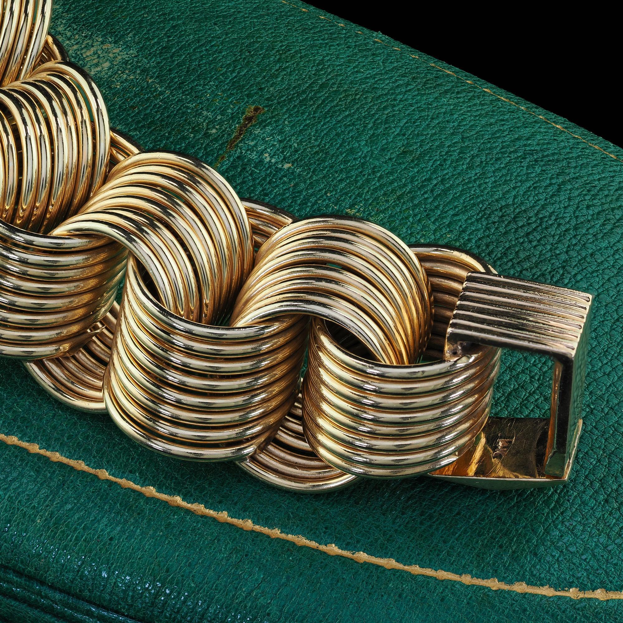 Breites Vintage Retro-Armband aus 14 Karat Gelbgold mit Drahtgeflecht - 7 3/4 Zoll im Angebot 2
