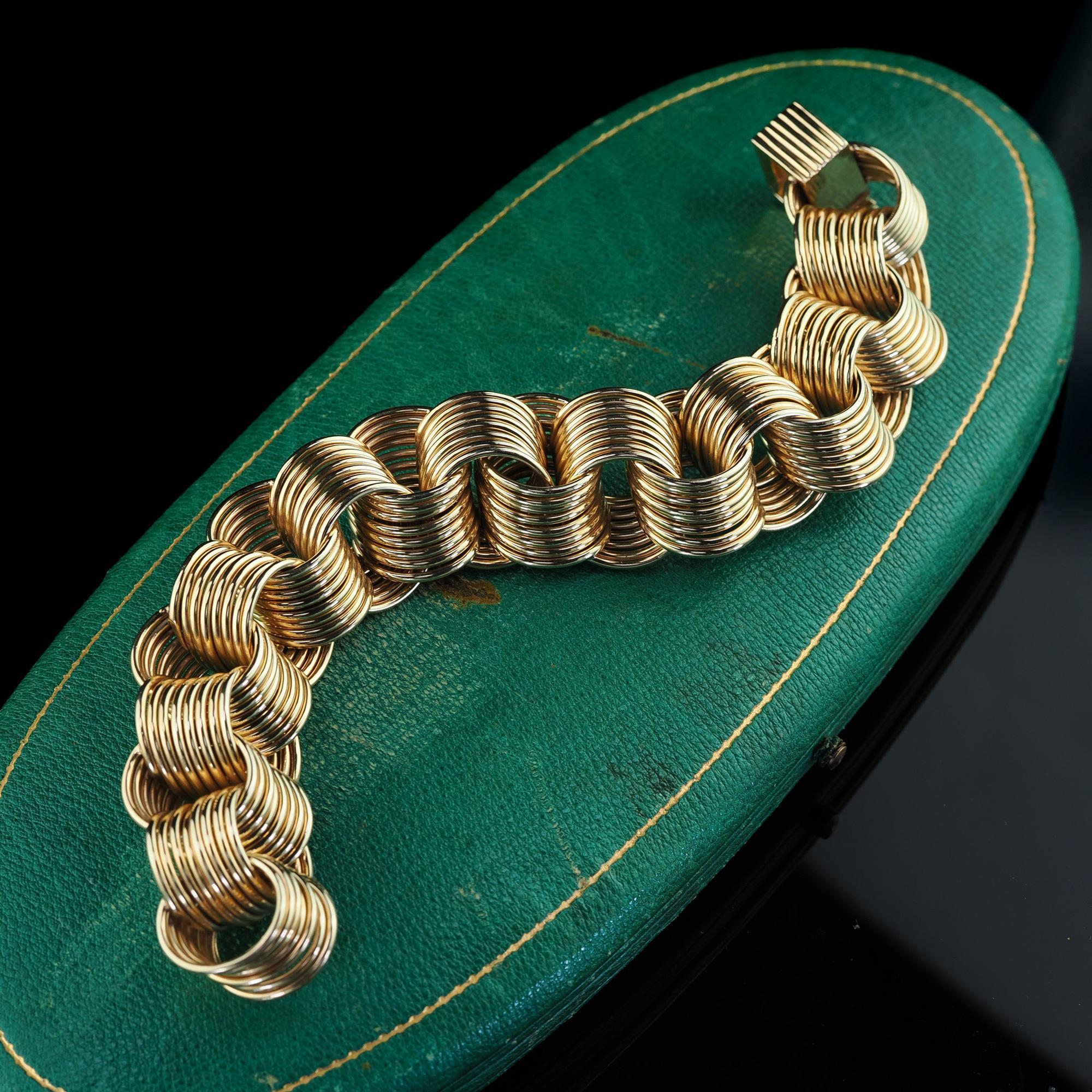 Breites Vintage Retro-Armband aus 14 Karat Gelbgold mit Drahtgeflecht - 7 3/4 Zoll im Angebot 3