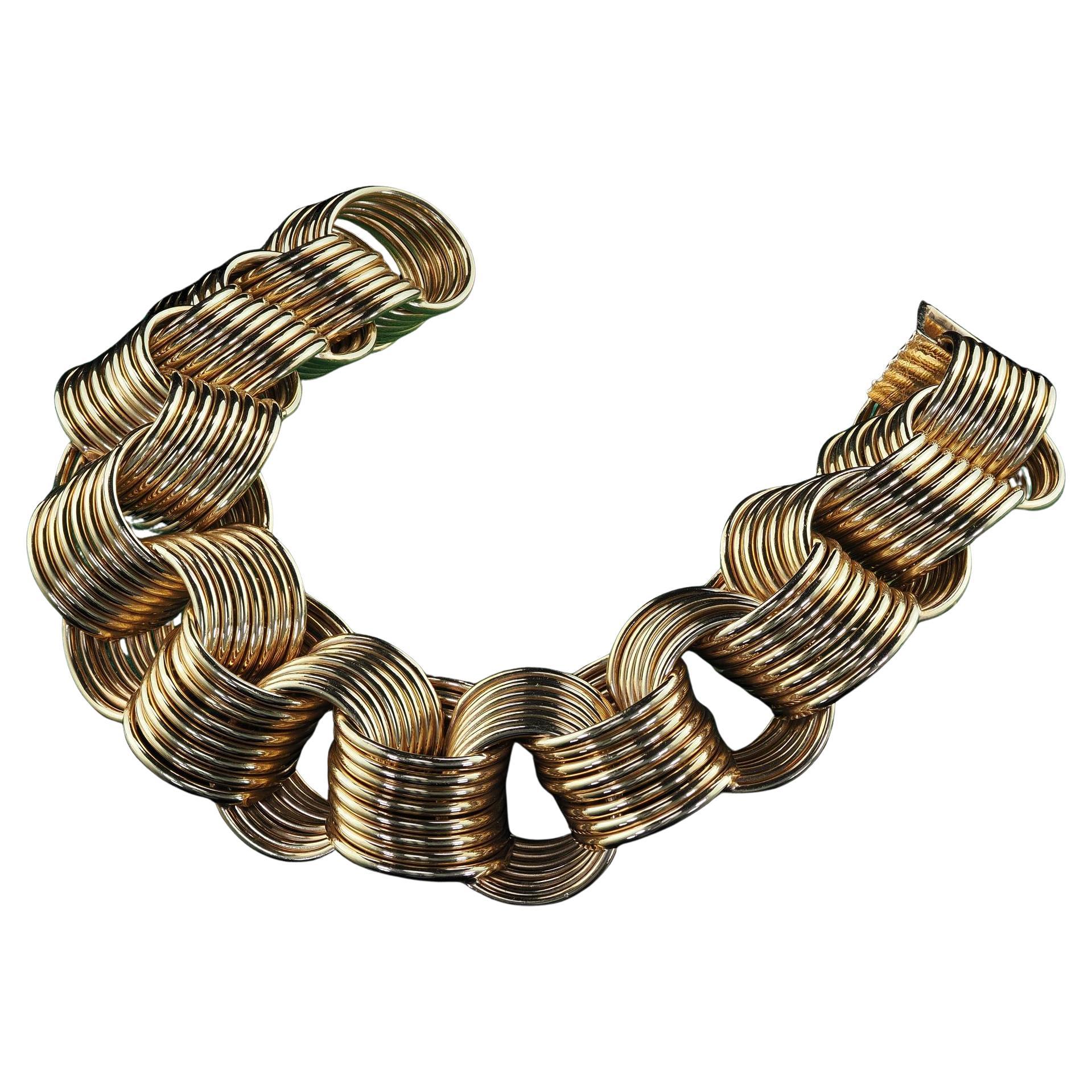 Vintage Retro 14K Yellow Gold Wide Wire Weave Bracelet - 7 3/4 inches