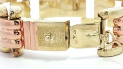 Vintage Retro 14k Yellow & Rose Gold Dual Finish Open Geometric Link Bracelet
