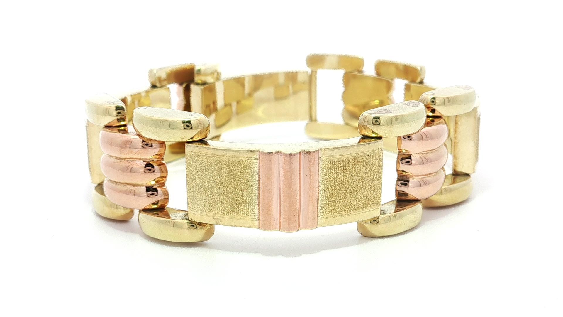 Rétro Vintage Retro 14k Yellow & Rose Gold Dual Finish Open Geometric Link Bracelet en vente