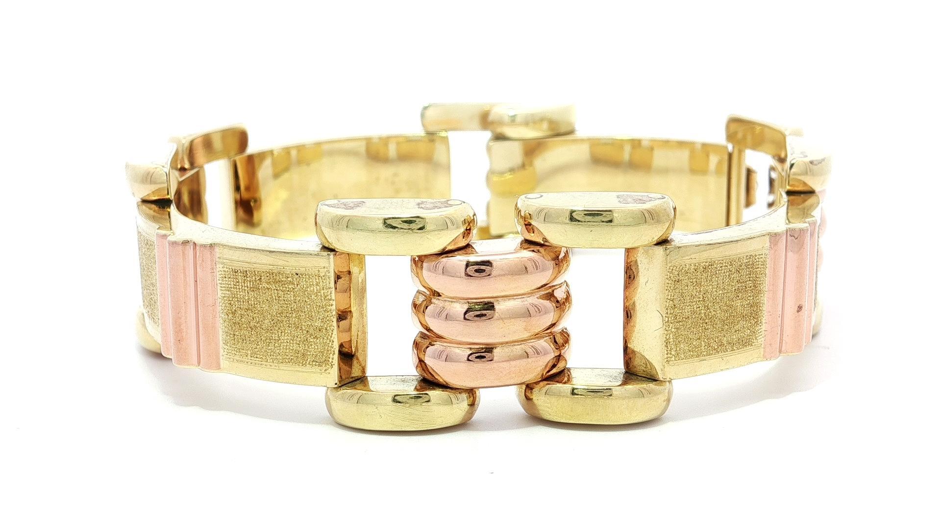 Vintage Retro 14k Yellow & Rose Gold Dual Finish Open Geometric Link Bracelet en vente 1