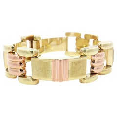 Vintage Retro 14k Yellow & Rose Gold Dual Finish Open Geometric Link Bracelet