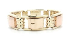 Vintage Retro 14k Yellow & Rose Gold Faceted Open Geometric Link Bracelet