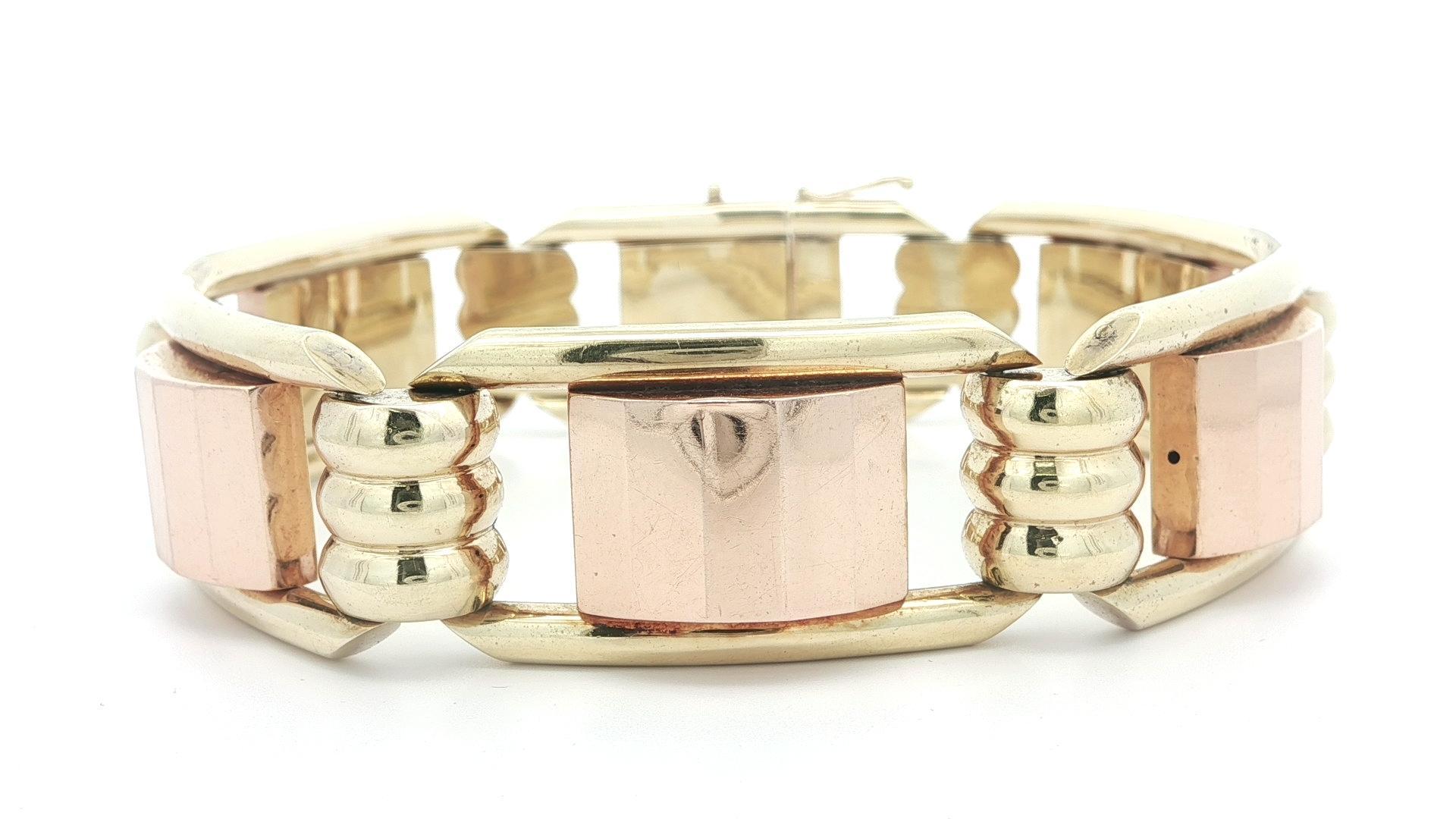 Vintage Retro 14k Yellow & Rose Gold Faceted Open Geometric Link Bracelet Bon état - En vente à Montclair, NJ