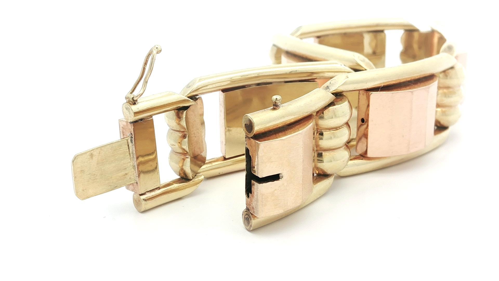 Vintage Retro 14k Yellow & Rose Gold Faceted Open Geometric Link Bracelet Unisexe en vente