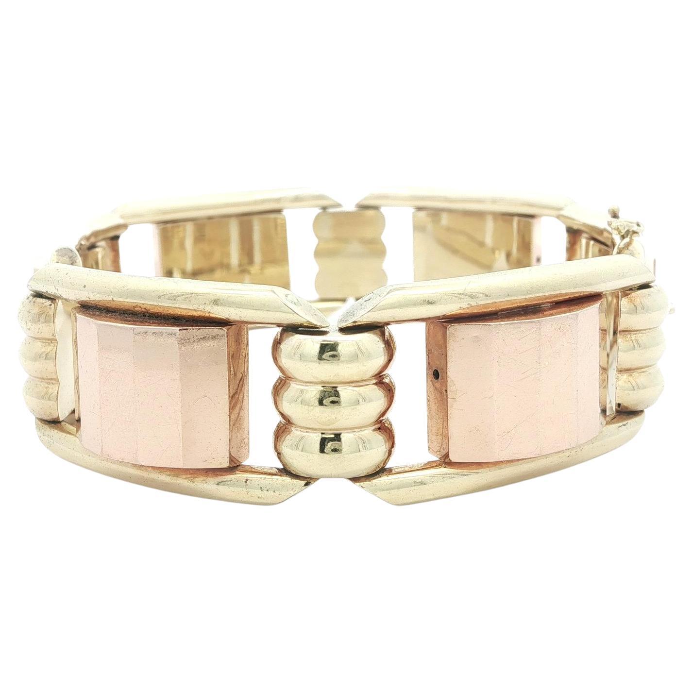 Vintage Retro 14k Yellow 
Rose Gold Faceted Open Geometric Link Bracelet